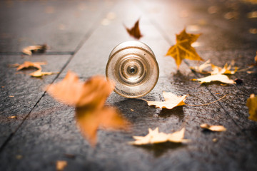 leaves flying in front of yoyo