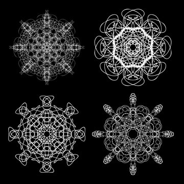 Monochrome abstract mandala sacred geometry, seed flower of life lotus isolated. Religion philosophy, spirituality occultism, sacred geometry, magic mystic, meditation. Vector.