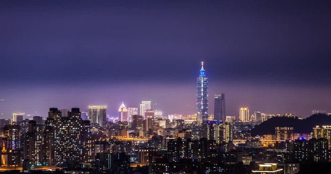 Beautiful nightview timelapse, taipei 101 Taiwan city skyline