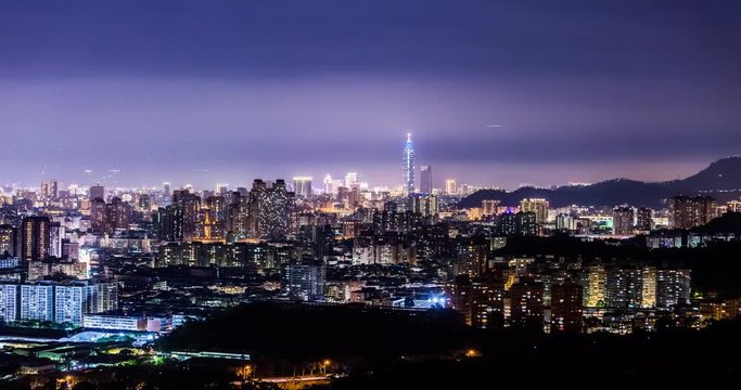 Beautiful nightview timelapse, taipei 101 Taiwan city skyline