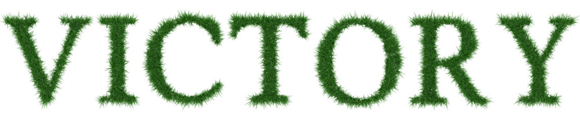 Victory - 3D rendering fresh Grass letters isolated on whhite background.