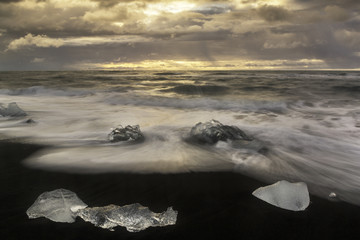 Sunrise at black sandy beach ,Iceland