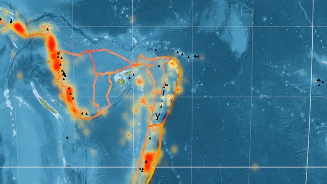 Tonga tectonics featured. Relief. Kavrayskiy VII projection