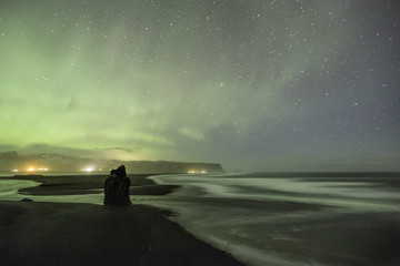 Reynisfjara beach with northern light,Iceland - 171914497