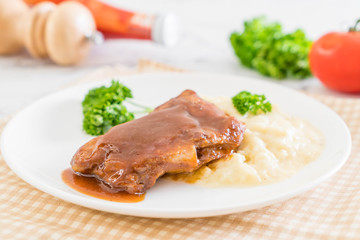 grilled rib pork with mash potatoes