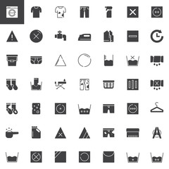 Laundry and dry cleaning vector icons set, modern solid symbol collection, filled pictogram pack. Signs, logo illustration. Set includes icons as washing machine, laundry bucket, iron, hanger