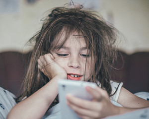 Ruffled girl in the morning.