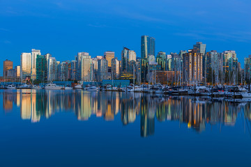 Obraz na płótnie Canvas Vancouver BC Canada Waterfonrt Skyline at Blue Hour