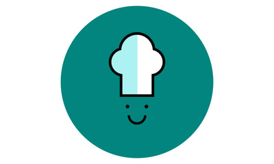 Chef Hat with Happy Smiley Face (Line Art Vector Illustration in Flat Style Design)