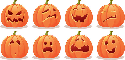 Obraz premium Funny Expressive Halloween Pumpkin Vector Set