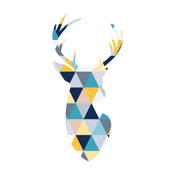 The head of the Scandinavian deer is colored by multi colored triangles. Scandinavian style.