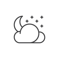 Night line icon, outline vector sign, linear style pictogram isolated on white. Symbol, logo illustration. Editable stroke