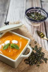 Pumpkin cream on bowl