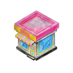 Isometric store hand drawn watercolor icon