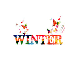 Winter vector illustration banner design. Colorful winter lettering typography design isolated