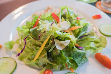Fresh salad and mix vegetable in White plate .