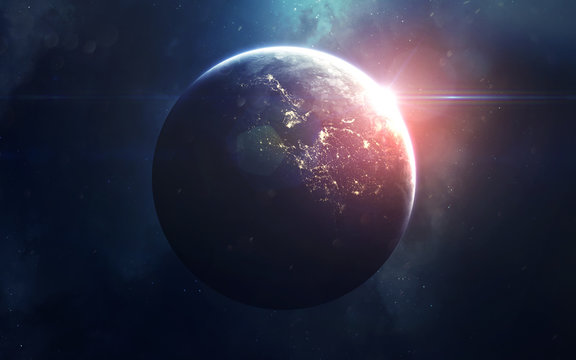 Abstract space wallpaper. Universe filled with stars, nebulas, galaxies and planets. Elements of this image furnished by NASA © Vadimsadovski