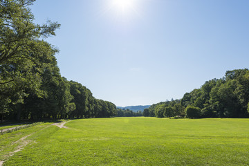 Green meadows of a park in summer in Baden-Baden