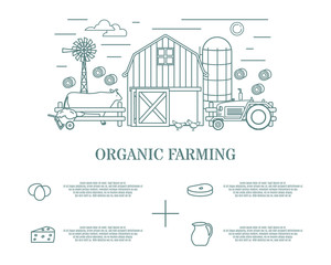 Organic farming vector illustration in linear style