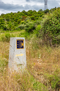 Way of St James, Camino de Santiago, sign shells marks for pilgrims, Mansilla de las Mulas, Spain