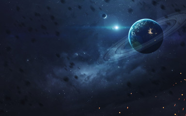 Obraz na płótnie Canvas Endless universe, science fiction image, dark deep space with giant planets, hot stars, starfields. Incredibly beautiful cosmic landscape . Elements of this image furnished by NASA