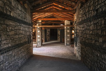 Fototapeta na wymiar Creepy attic interior at abandoned building