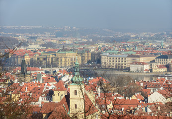 Fototapeta na wymiar View of Prague towards Alsovo Embankment from Petrin hill.