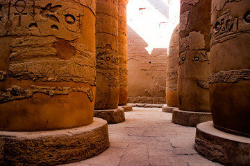 Egyptian hieroglyphic columns in Luxor, Egypt