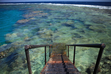 Footbridge,closely to coral reef in Marsa Alam resort, Egypt