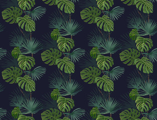 Naklejka na ściany i meble Seamless pattern with exotic tropical leaves. Vector background.