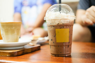 Iced cocoa drink with whipping cream