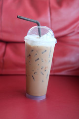 Iced chocolate or Iced cocoa in a take a way of plastic cup