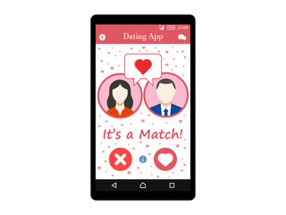 Dating app on mobile phone concept interface vector illustration