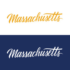 Handwritten U.S. state name Massachusetts. Calligraphic element for your design. Vector illustration.