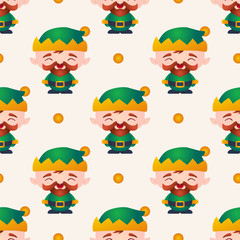 Christmas Cartoon Elf Seamless Pattern