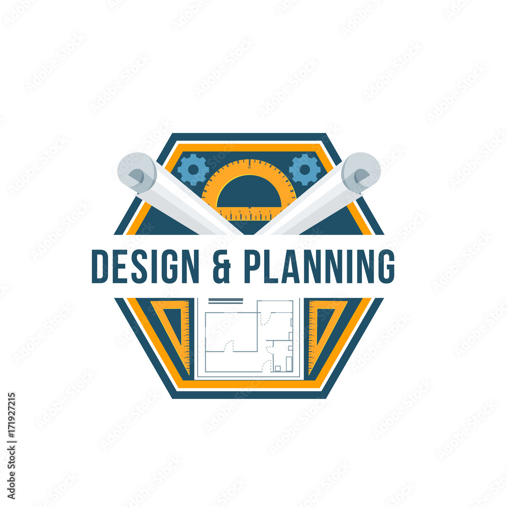 Poster building design and architectural planning badge