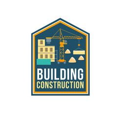 Construction company badge with building site