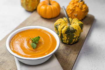 Pumpkin cream on bowl
