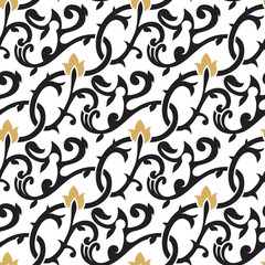Christmas Black and Gold Floral Seamless Pattern