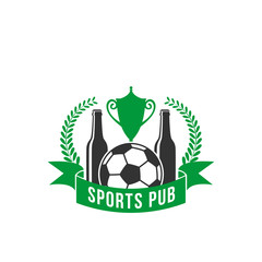 Sport pub icon of beer and football or soccer ball