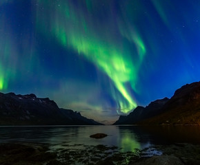 Fototapeta na wymiar the polar lights over the city of Tromso