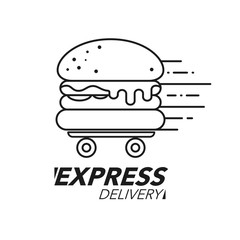 Express delivery concept. Burger or fast food service, order, fast and free shipping. line icon.