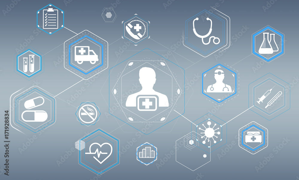 Aufkleber modern medical interface with icons 3d rendering