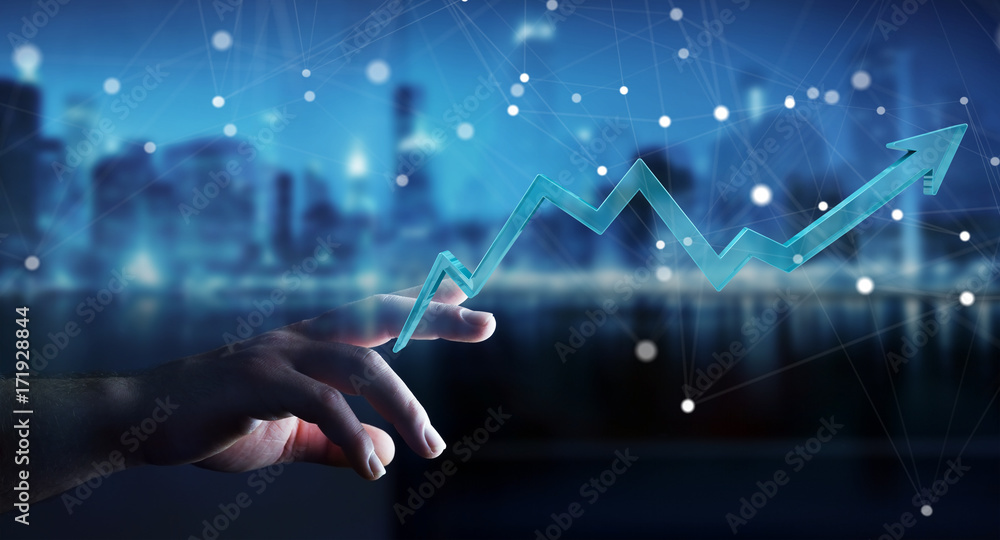 Poster businessman using digital modern arrow 3d rendering