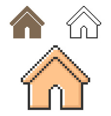 Pixel icon of home in three variants. Fully editable