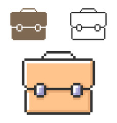 Pixel icon of briefcase in three variants. Fully editable