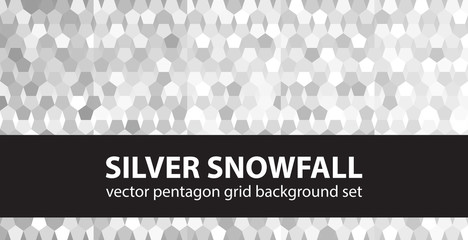 Pentagon pattern set Silver Snowfall. Vector seamless geometric backgrounds