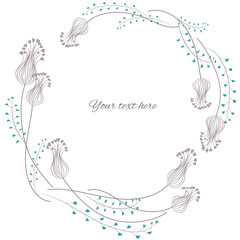 Wreath of wild flowers. Beautiful vector illustration. Classic style. Floral background. Frame. Border.