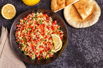 Tabbouleh salad, traditional middle eastern or arab dish.