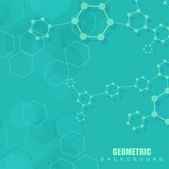 Geometric abstract background with connected line and dots. Structure molecule and communication. Scientific concept for your design. Medical, technology, science background. Vector illustration.